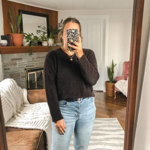 VINTAGE 90's Women's Medium Brown Chunky Chenille Knit Sweater Crew Neck Acrylic